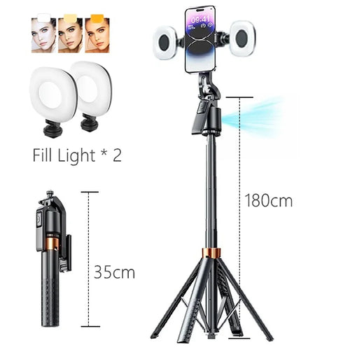 180cm70.9in Facial Tracking 360°Rotation Gimbals Stabilizer Selfie Stick Intelligent Phone Holder Tripod for Mobile Camera GoPro - Color: Q13-BK-LED